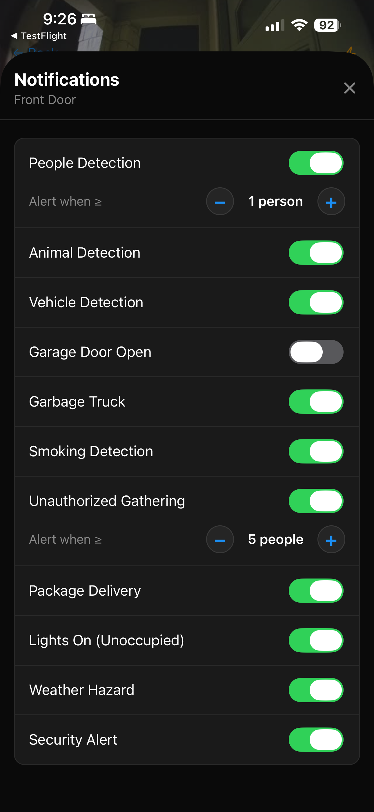 Notification thresholds screenshot